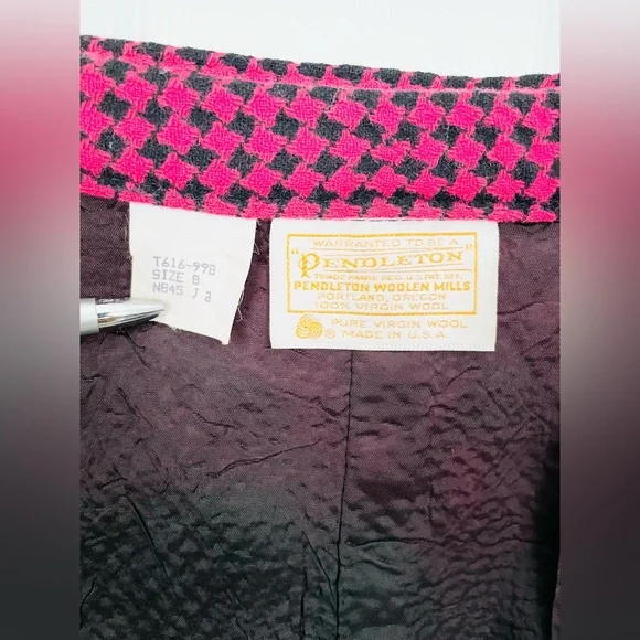 American vintage classic Pendleton blk/pink houndstooth skirt sz Small 100% wool - Picture 4 of 12